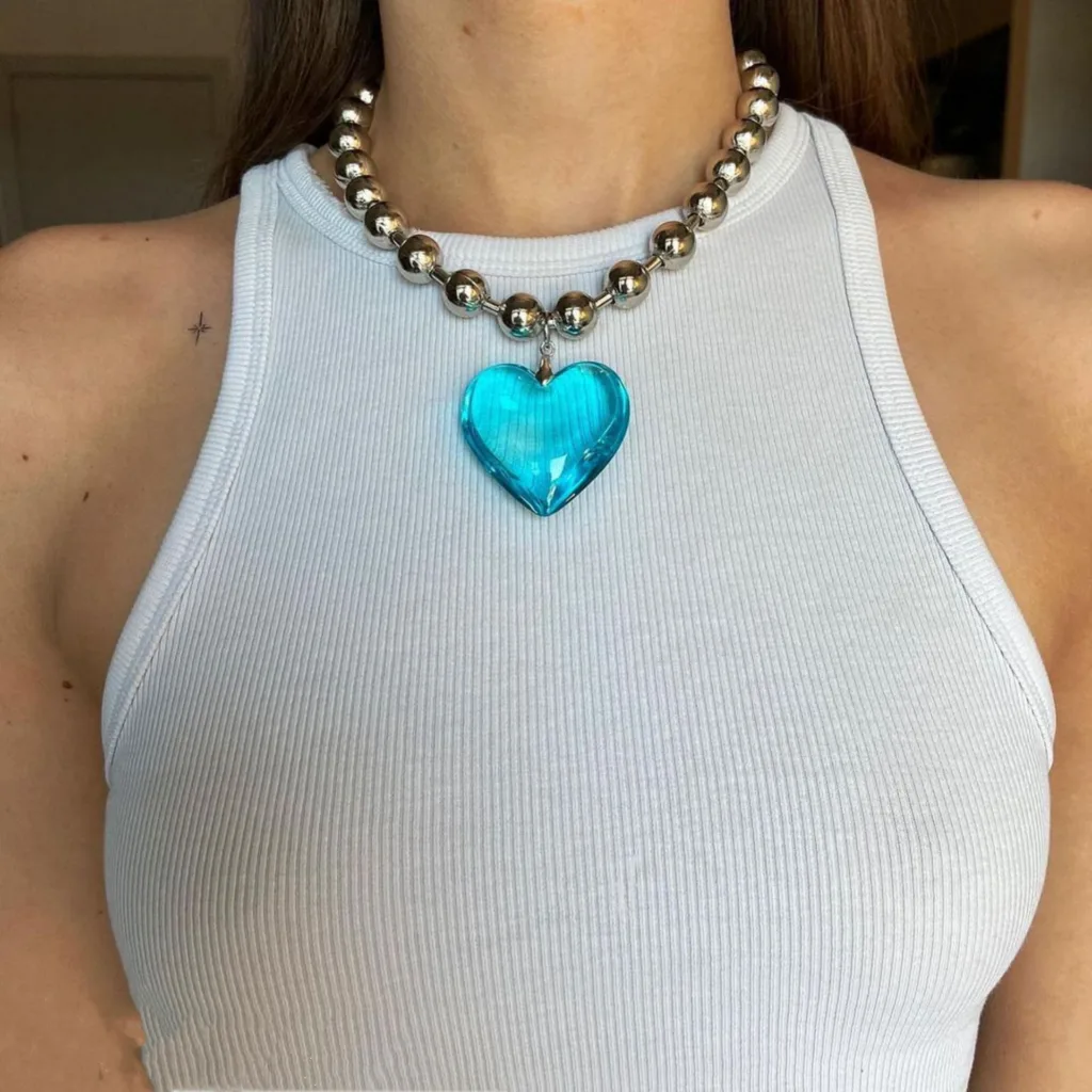 Korean version of round bead necklace glass love cool hip hop clavicle chain