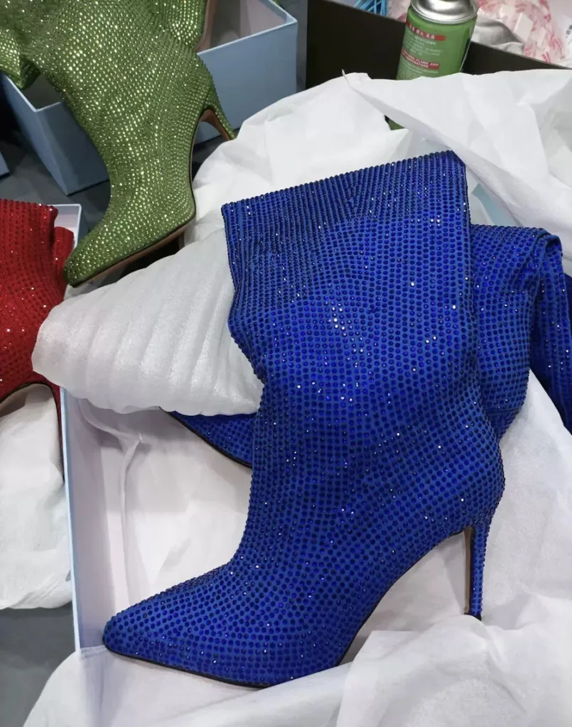 2024 new foreign trade European and American star diamond pointed toe thin heel ultra-high heel knee-length boots large size fashion boots women - Image 14