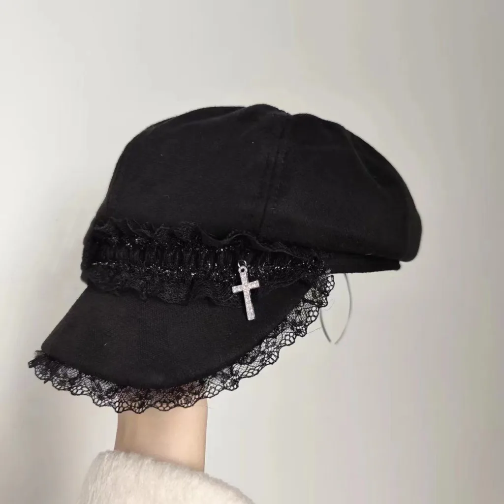 Original Abi style culture spring and summer lace beret temperament octagonal hat y2k fashion cap ground bud series - Image 2