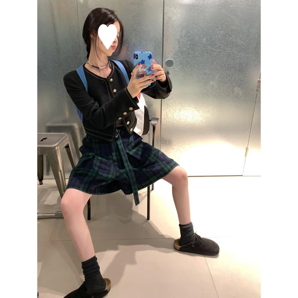 Giverny monet garden English plaid skirt and trousers double-layer free belt - Image 10