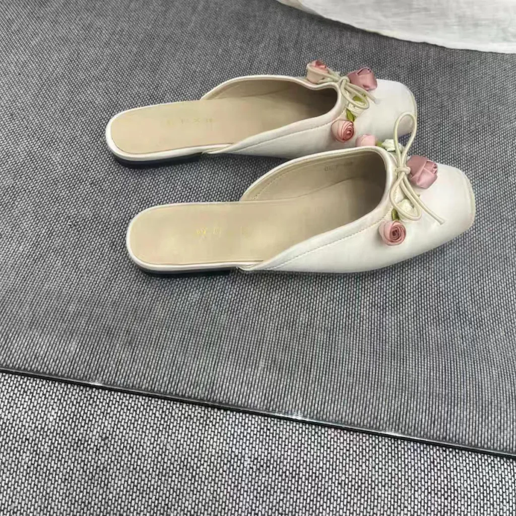 Pink gentle half slippers 2024 new flat wrap-head slippers fairy style outdoor wear cool slippers Muller women's shoes - Image 3