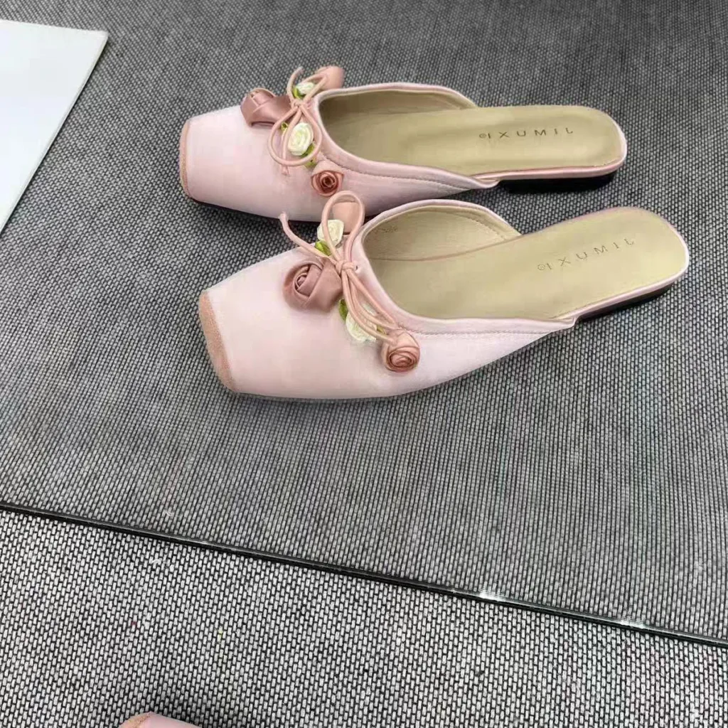 Pink gentle half slippers 2024 new flat wrap-head slippers fairy style outdoor wear cool slippers Muller women's shoes - Image 2