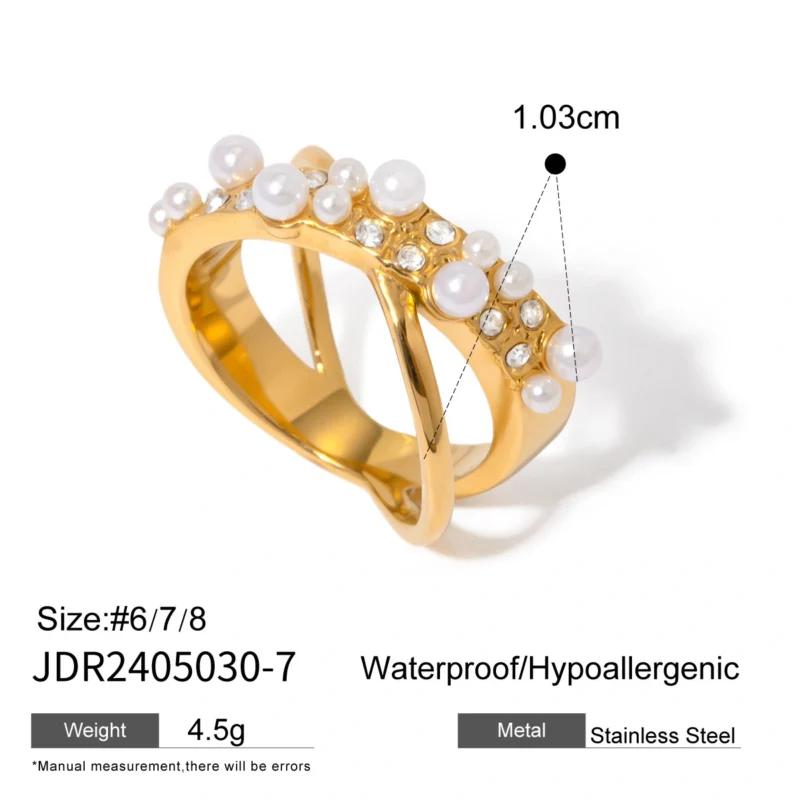 Jieding European and American ring stainless steel zircon pearl ring high-end niche ring titanium steel hand jewelry cross-border jewelry - Image 10